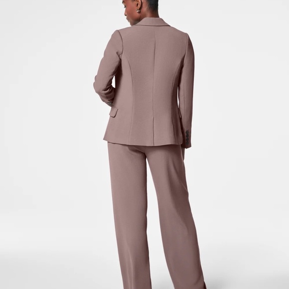 NEW SPANX Carefree Crepe Taupe Smoke Single Breasted Machine Washable Blazer XS - Picture 2 of 16